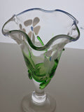 L.E Smith multicolor green and white Glass hand made art vase.
.