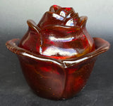 L.E Smith Glass red rose bowl with lid Glows