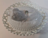 Westmoreland milk Glass Lion on nest dish