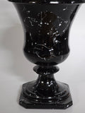 L.E Smith Glass black marble urn vase with lid.
.