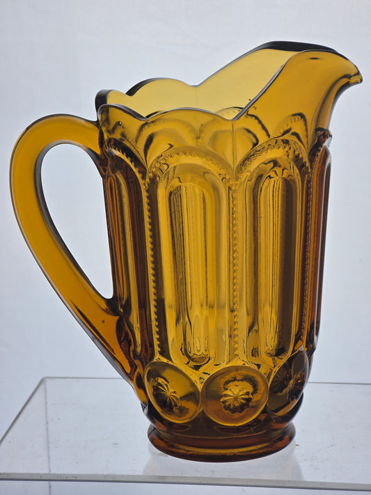 L E Smith Glass Moon and stars Amber footed pitcher auction