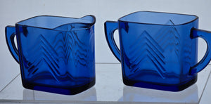 Cobalt blue Hazel Atlas Glass sugar and creamer Ritz auction