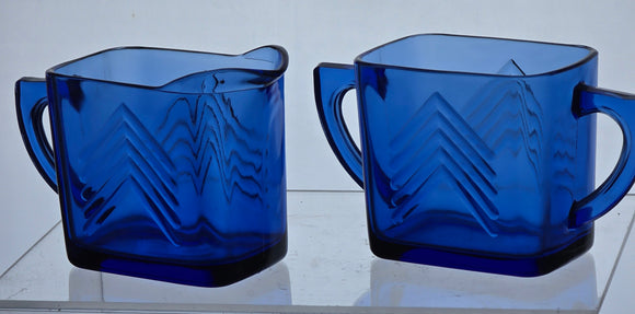 Cobalt blue Hazel Atlas Glass sugar and creamer Ritz auction