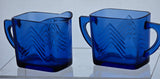 Cobalt blue Hazel Atlas Glass sugar and creamer Ritz auction