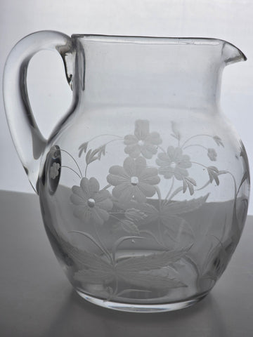 Copper wheel engraved glass pitcher crystal