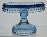 LE Smith small blue hobnail cake plate