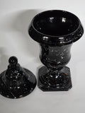 L.E Smith Glass black marble urn vase with lid.
.
