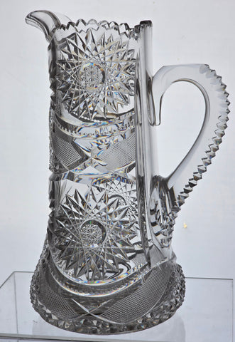 American Brilliant Period Cut Glass Pitcher Antique hobsrar base