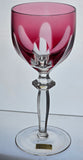 Hand Cut to clear cranberry wine glass