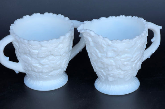 Westmoreland Bramble Maple milk Glass sugar and creamer AUCTION