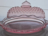 L.E. SMITH pink glass hobnail oval butter dish