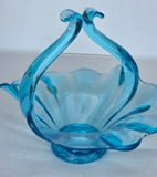 Blue art glass basket Italy