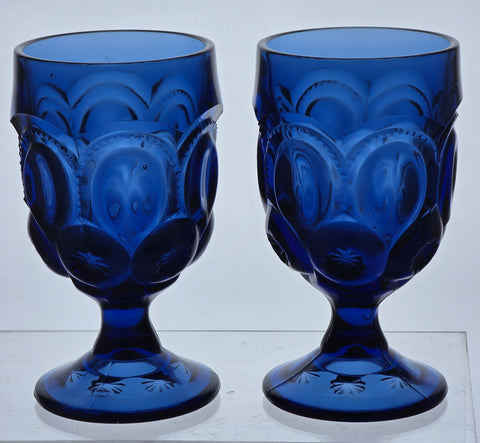 L E Smith Glass Moon and stars blue Goblet pair