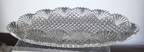 American Brilliant Period Cut Glass oval celery tray strawberry diamond fan