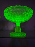Central glass compote Vaseline block and diamond glows Bob2