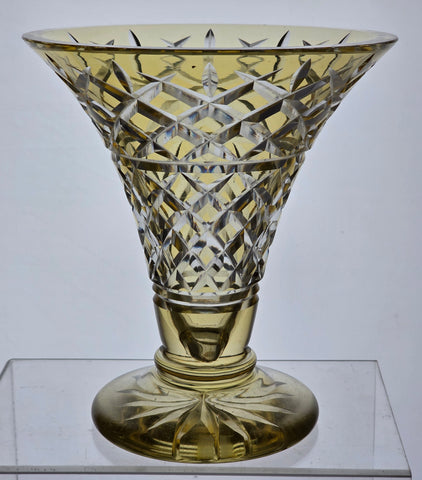 Hand Cut to clear amber glass vase 24% lead crystal