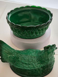 Jade Malachite Glass hen on nest with lid Bowl