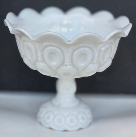 L.E SMITH milk glass Moon and star open footed dish
