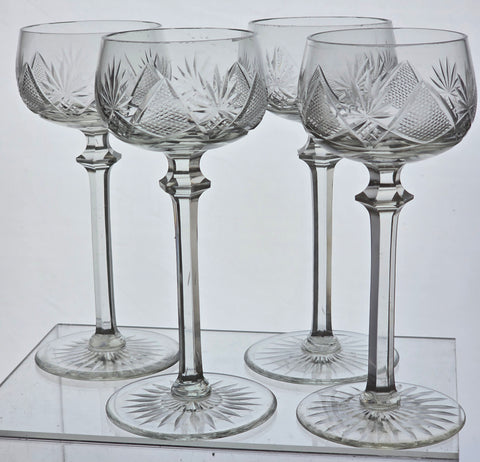 Val st Lambert Hand Cut glass tall hock wine glass 4 pieces