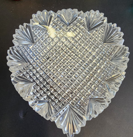 American Brilliant Period Hand Cut Glass odd shape strawberry diamond fan abp dish