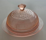 Depression Glass Jeannette pink butter dish with lid