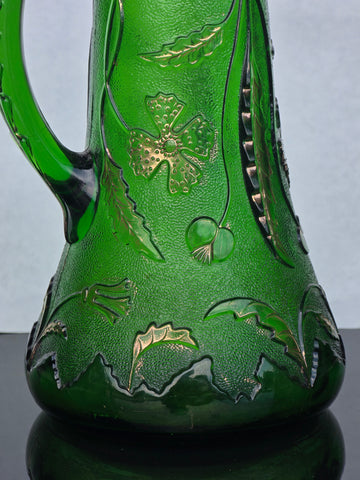 Emerald green golden crest Glass EAPG pitcher