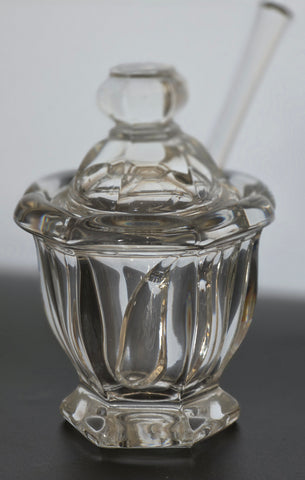 Signed Baccarat crystal jar with sloted lid and spoon