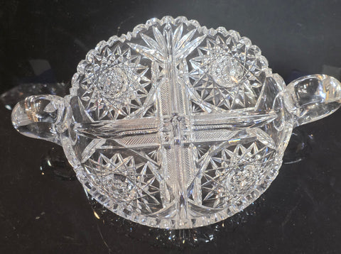 ABP cut glass 2 handled divided dish American brilliant period 1886 -1915 bob58