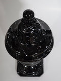 L.E Smith Glass black marble urn vase with lid.
.