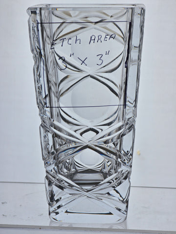 Hand cut square vase Signed Peter ORourke Made in USA Mt Pleasant PA for Engravers