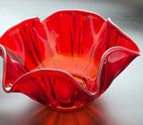 L.E Smith Glass red ruffled edge bowl