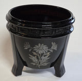 L.E Smith Glass black 3 leged vase Greek key
.