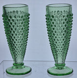 2 .L.E Smith Glass green HOBNAIL bud vase