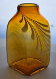 Amber Art glass white swirl square