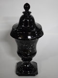 L.E Smith Glass black marble urn vase with lid.
.