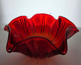 L.E Smith Glass red ruffled edge bowl