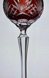 Cut to clear RUBY RED tall hock wine Hand cut