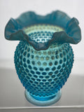 Fenton glass opalescent hobnail blue vase