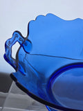 L.E Smith Glass blue double shield sq bowl Mt Pleasant pattern