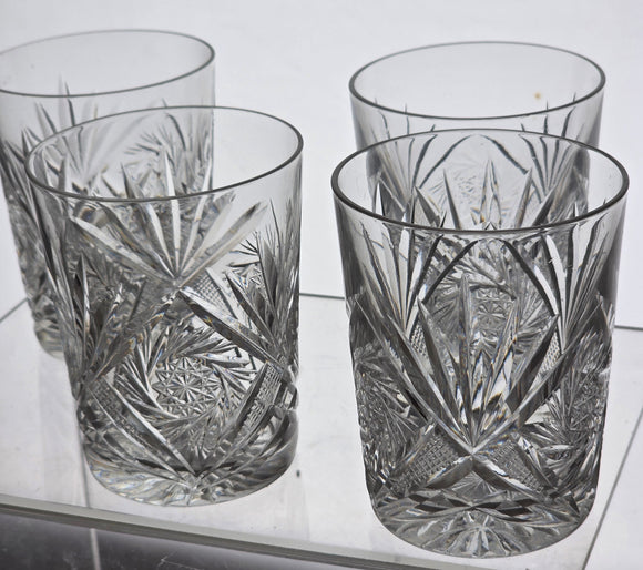 4 Crystal Cut Glass DOR pinwheel tumbler antique auction