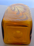 Amber Art glass white swirl square