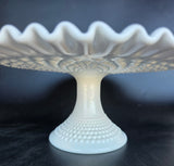 Fenton glass ruffled edge milk Glass HOBNAIL cake stand