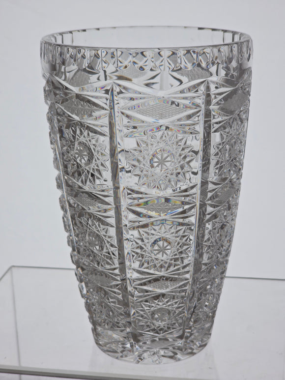 (Czech hand cut glass vase auction