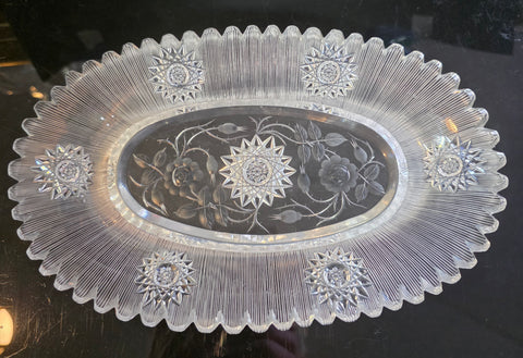 ABP Cut glass oblong shape silver tread dish bob68