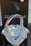 L.E Smith Glass scoloped opalescent hobnail basket