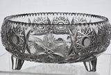 Cut glass 3 legged bowl Hand cut antique Auction
