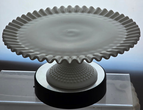 Fenton glass ruffled edge milk Glass HOBNAIL cake stand