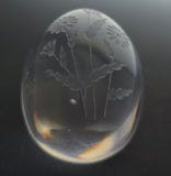 Glass egg paperweight with copper wheel engraved flowers