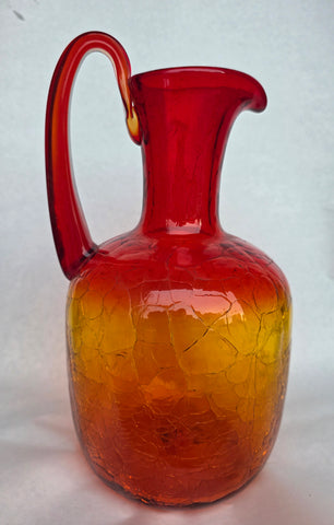 Blenko tangerine vintage crackle glass pitcher