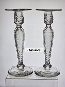 Pair Signed Hawkes hand Cut Glass candle sticks Antique auction